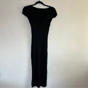 Zara V-Neck Black Dress with Center Slit Size Small